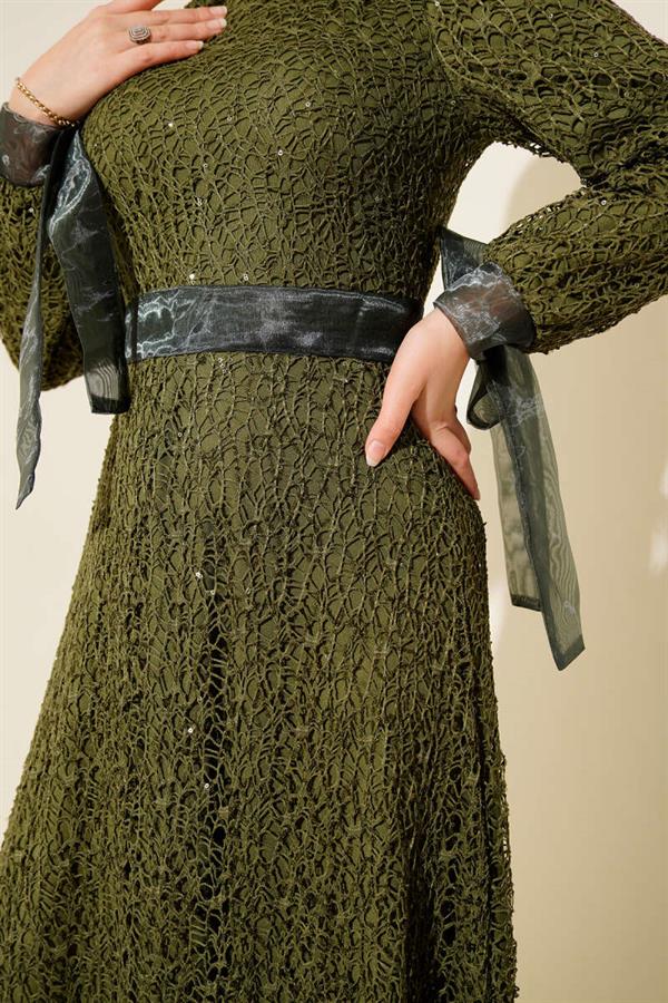 Sparkling Sequined Evening Dress Khaki