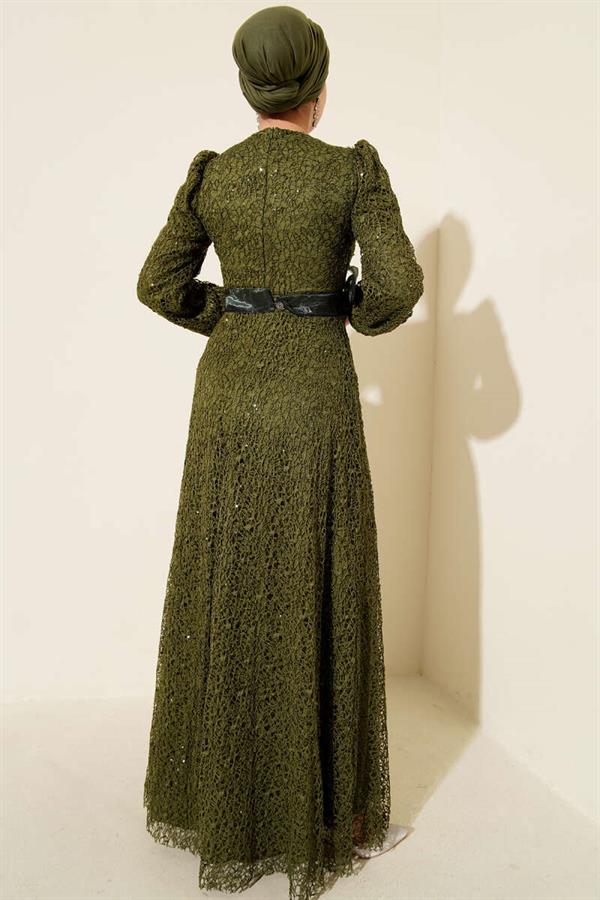Sparkling Sequined Evening Dress Khaki