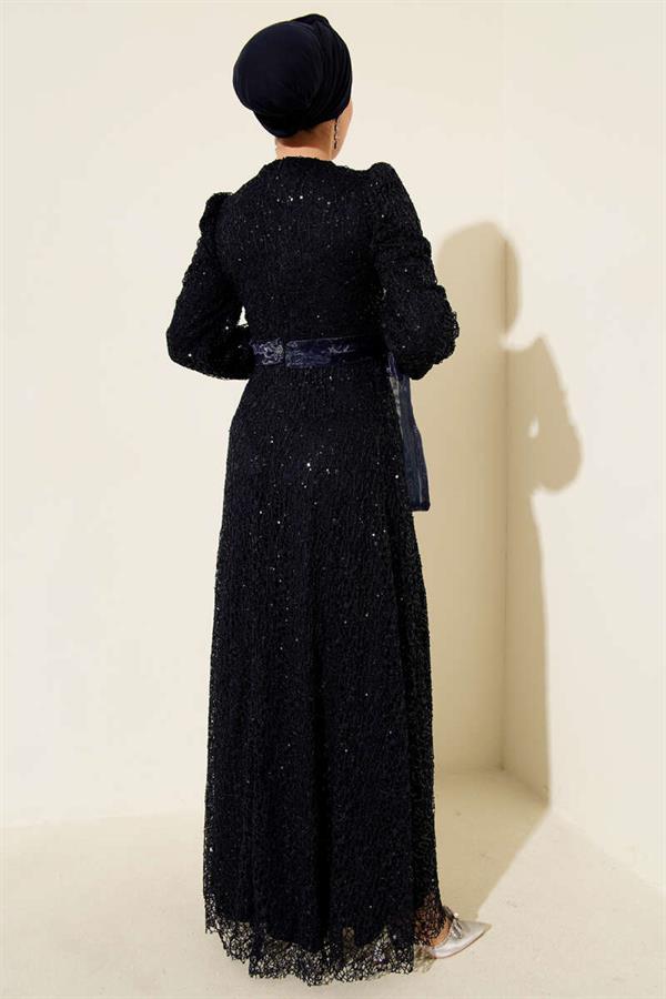 Sparkling Sequined Evening Dress Navy Blue