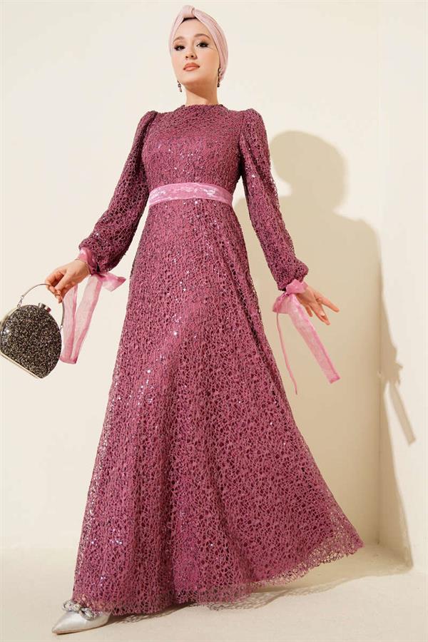 Sparkling Sequined Evening Dress Magenta