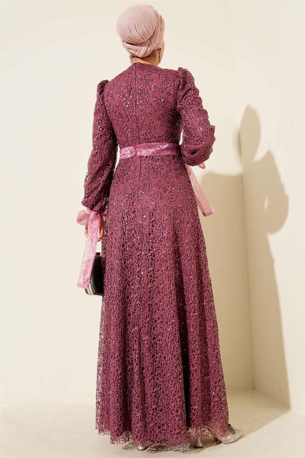 Sparkling Sequined Evening Dress Magenta