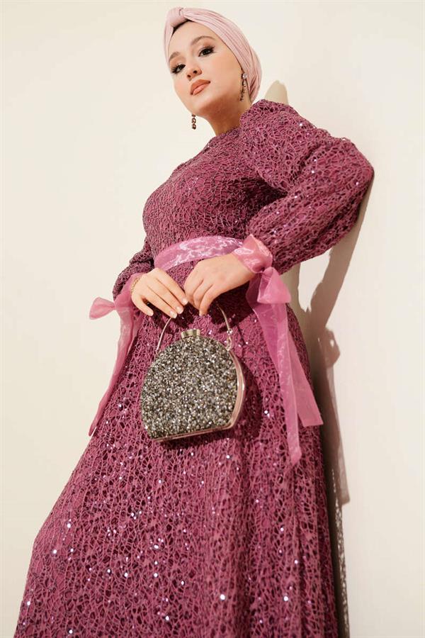 Sparkling Sequined Evening Dress Magenta