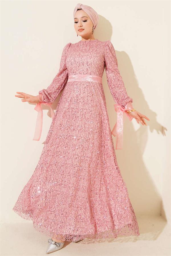 Sparkling Sequined Evening Dress Pink