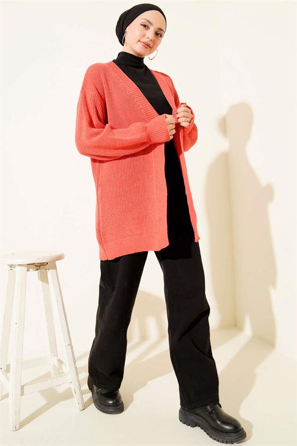 Rice Stitch Basic Cardigan Pomegranate Blossom