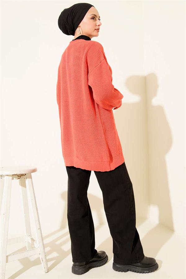 Rice Stitch Basic Cardigan Pomegranate Blossom