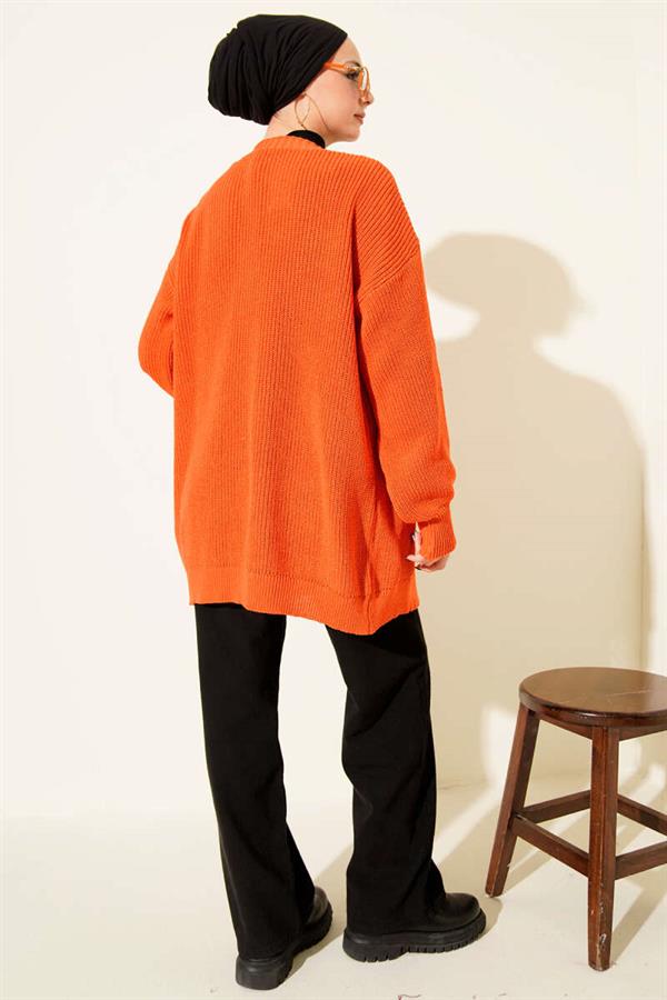 Rice Stitch Basic Cardigan Orange