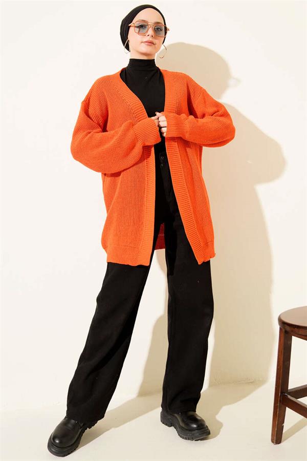 Rice Stitch Basic Cardigan Orange