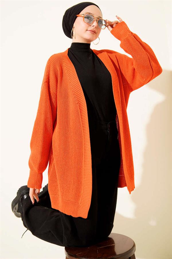 Rice Stitch Basic Cardigan Orange