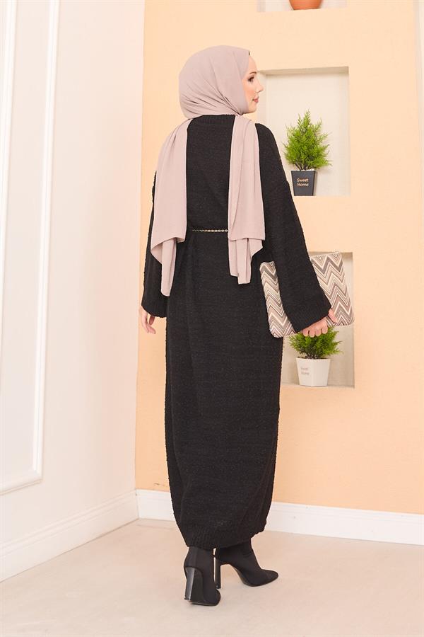 Oversized Hijab Dress with Patchwork Texture, Black
