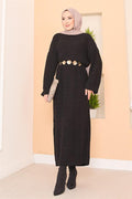 Oversized Hijab Dress with Patchwork Texture, Black