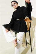 Pleated Layered Loose Tunic Black
