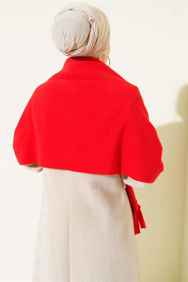 Red Fleece Tassel Shoulder Scarf