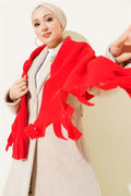 Red Fleece Tassel Shoulder Scarf