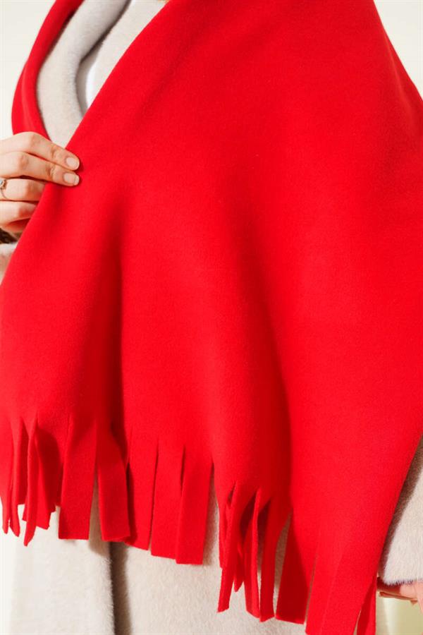 Red Fleece Tassel Shoulder Scarf