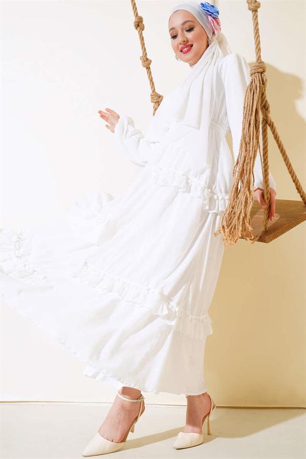 Pompom Detailed Dress White