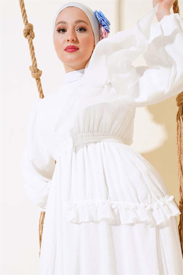 Pompom Detailed Dress White
