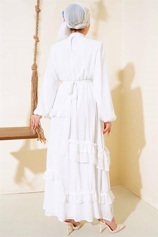 Pompom Detailed Dress White