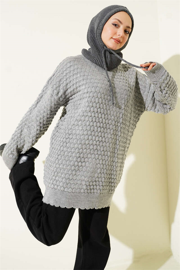 Popit Embossed Knit Tunic Grey