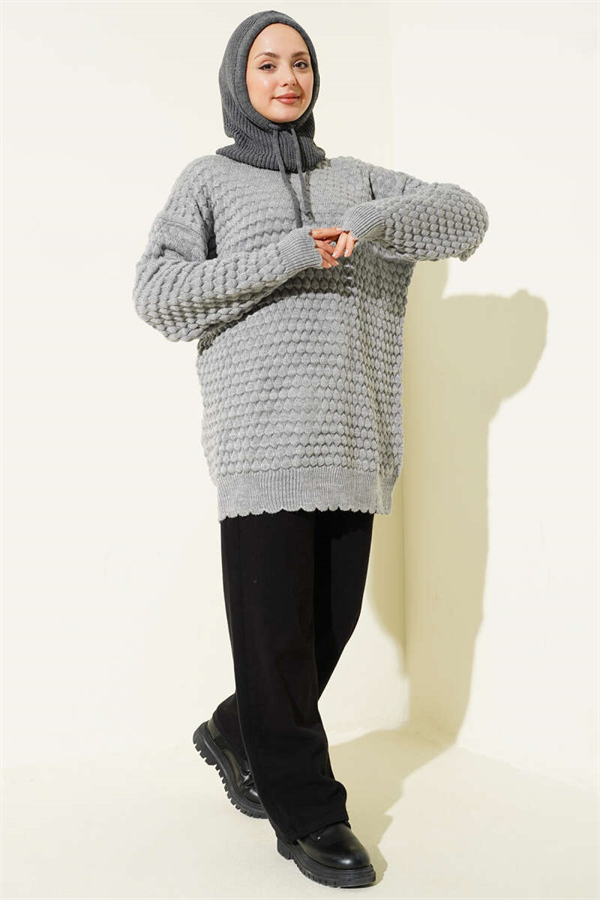 Popit Embossed Knit Tunic Grey