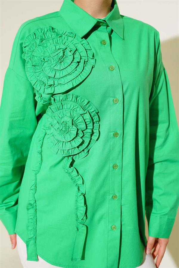 Poplin Rose Embroidered Shirt Benetton