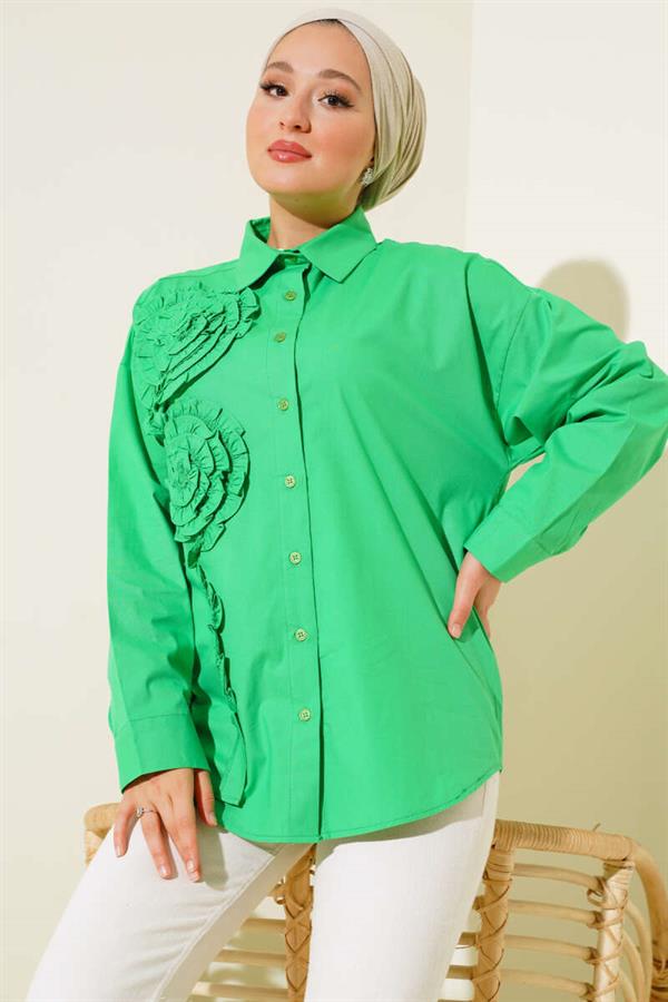 Poplin Rose Embroidered Shirt Benetton
