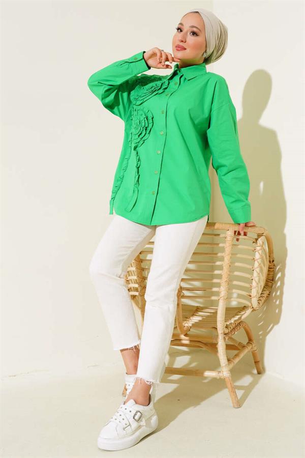 Poplin Rose Embroidered Shirt Benetton