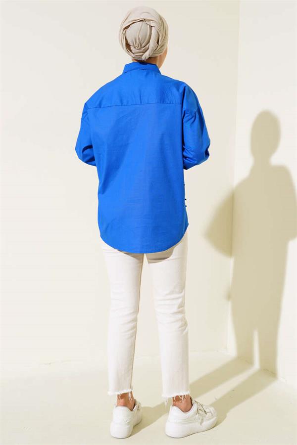 Poplin Rose Embroidered Shirt Saxe