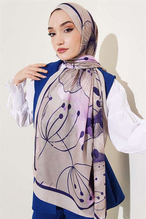 Poppy Pattern Liva Modal Scarf Beige Lilac