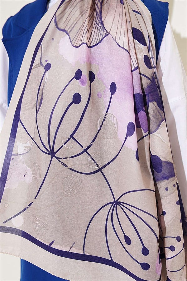 Poppy Pattern Liva Modal Scarf Beige Lilac
