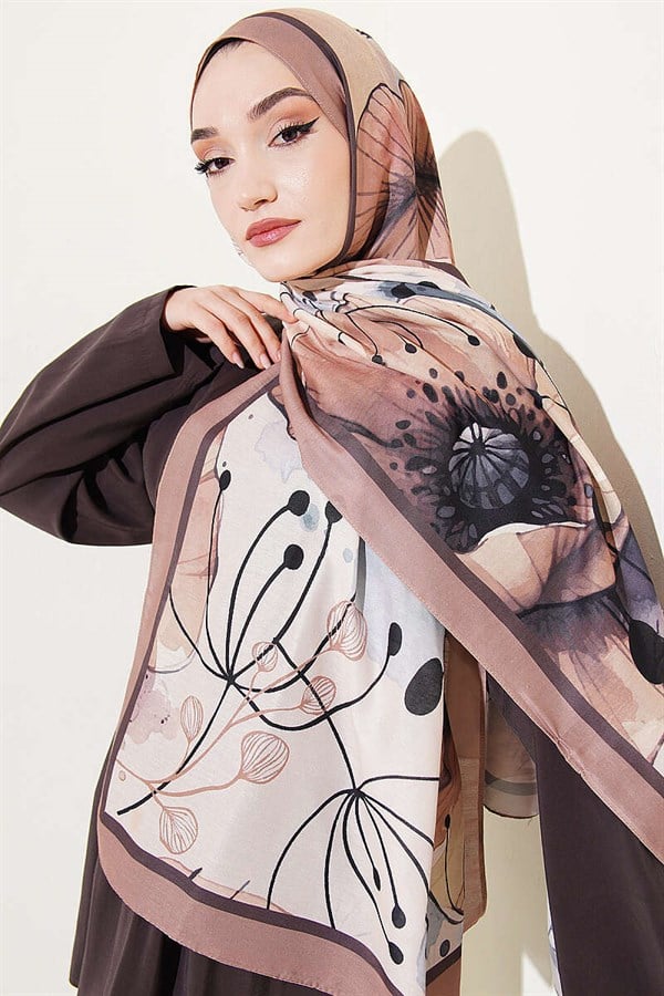 Poppy Pattern Liva Modal Scarf Camel