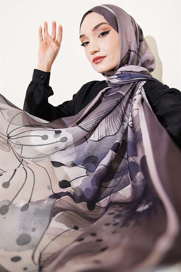 Poppy Pattern Liva Modal Scarf Dark Mink