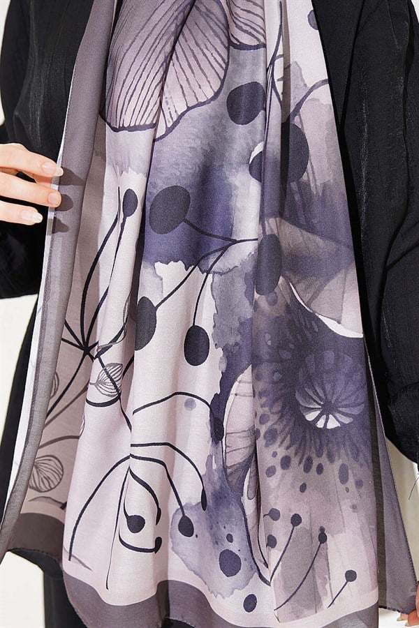 Poppy Pattern Liva Modal Scarf Dark Mink