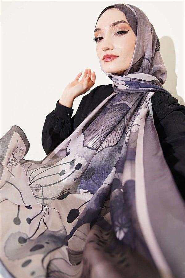 Poppy Pattern Liva Modal Scarf Dark Mink