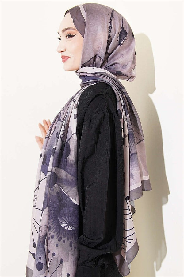 Poppy Pattern Liva Modal Scarf Dark Mink