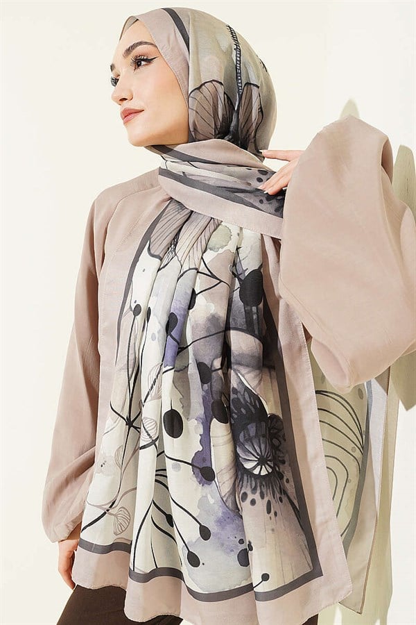 Poppy Pattern Liva Modal Shawl Sand Beige
