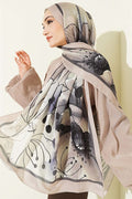 Poppy Pattern Liva Modal Shawl Sand Beige