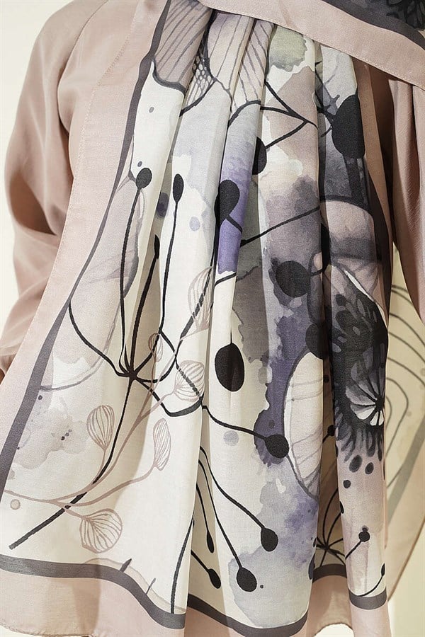 Poppy Pattern Liva Modal Shawl Sand Beige