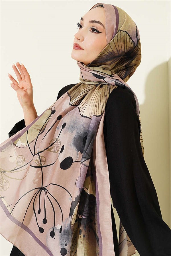 Poppy Pattern Liva Modal Scarf Latte