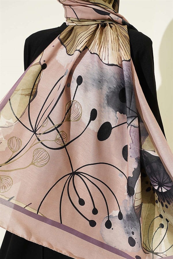 Poppy Pattern Liva Modal Scarf Latte