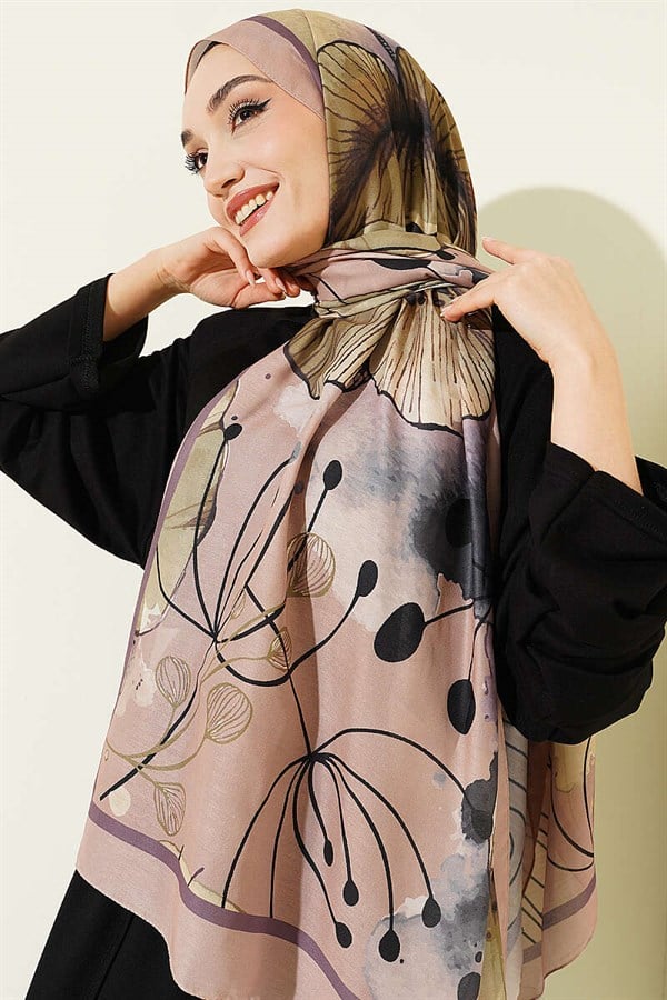 Poppy Pattern Liva Modal Scarf Latte