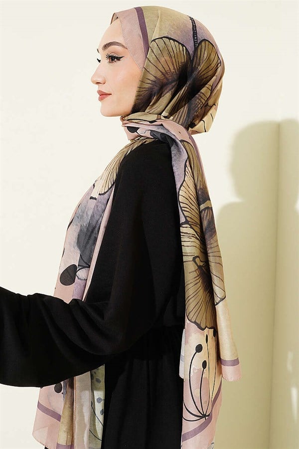 Poppy Pattern Liva Modal Scarf Latte