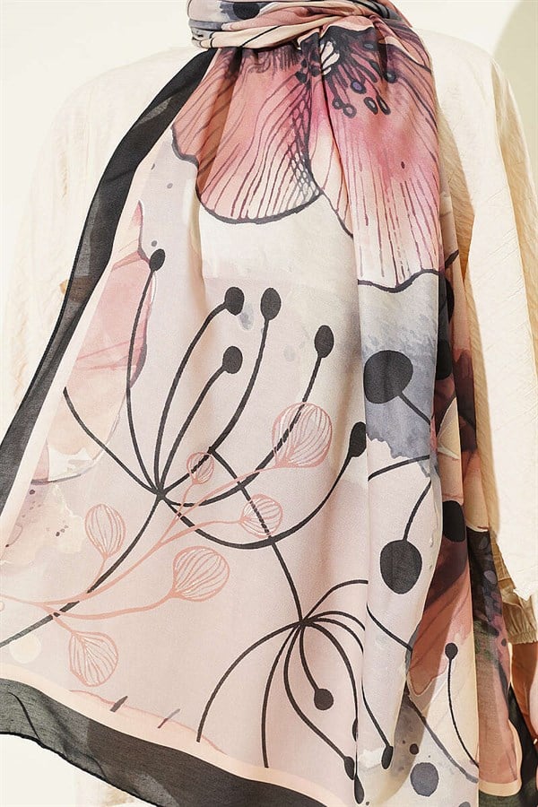Poppy Pattern Liva Modal Scarf Black Beige