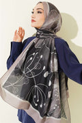 Poppy Pattern Liva Modal Scarf Black Mink