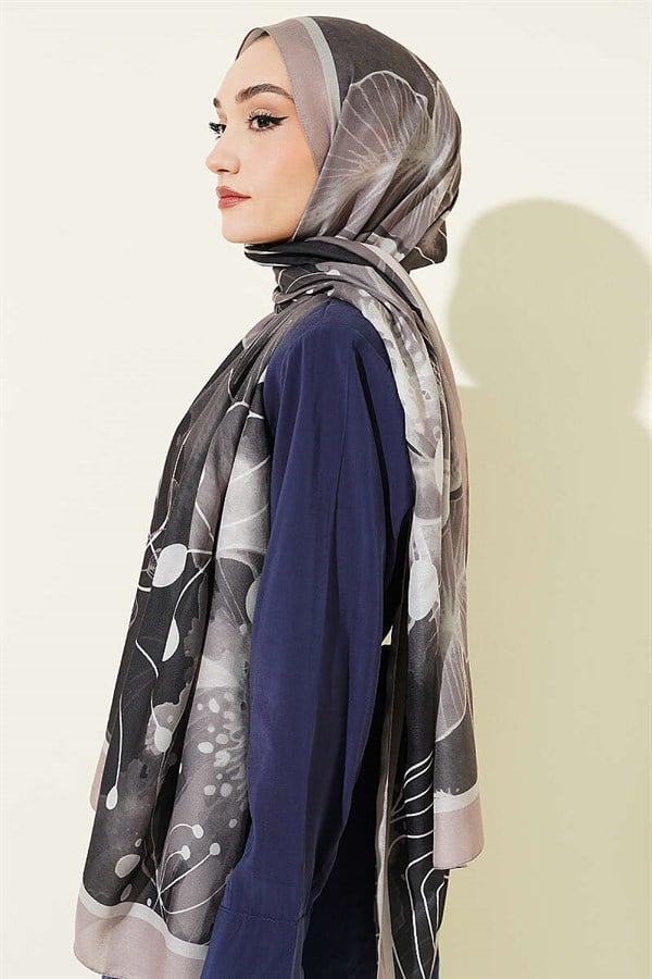 Poppy Pattern Liva Modal Scarf Black Mink