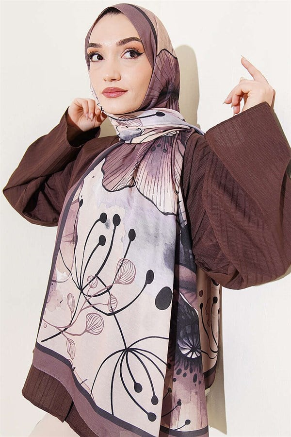 Poppy Pattern Liva Modal Scarf, Mink