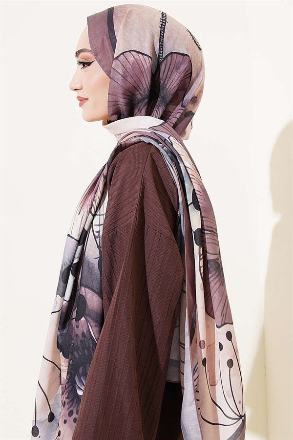 Poppy Pattern Liva Modal Scarf, Mink