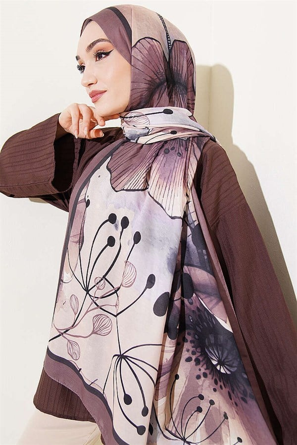 Poppy Pattern Liva Modal Scarf, Mink