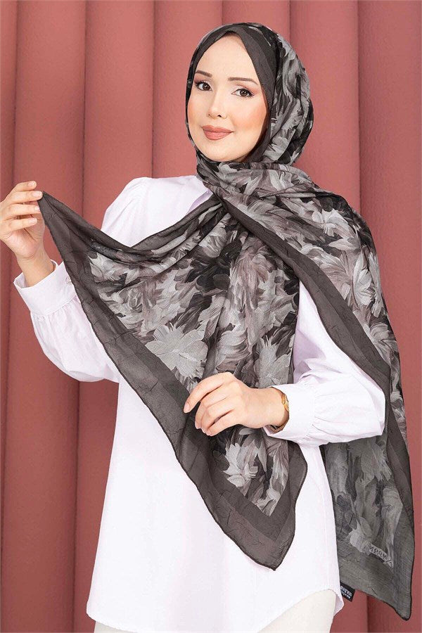 Premium Floral Patterned Scarf Series Dark Brown