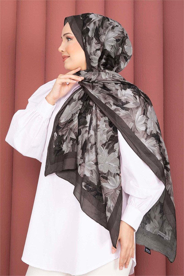 Premium Floral Patterned Scarf Series Dark Brown