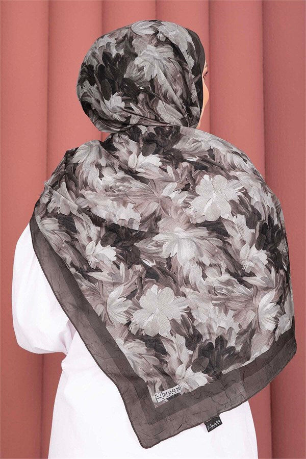Premium Floral Patterned Scarf Series Dark Brown